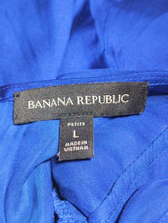 Banana Republic Sz L P Cobalt Blue Long-Sleeve Pleated-Sleeve Blouse - Picture 7 of 8